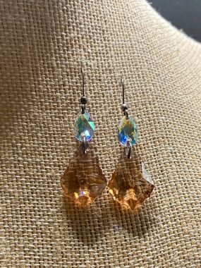 Czech Crystal Glass Amber Baroque Drop Earrings